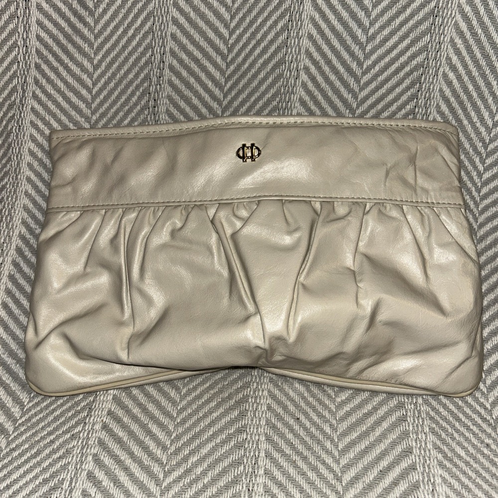 Vintage Letisse Lord & Taylor Leather Clutch Bag White Purse Zipper Pocket D3